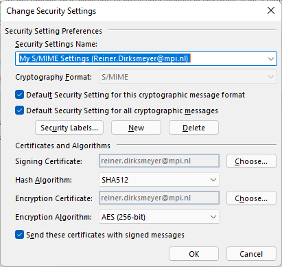 Certificate settings